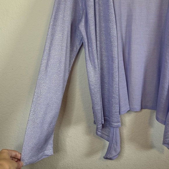 Chicos Foil Drape Alyssa Cardigan Open Front Metallic Purple Lavender Size XL - Picture 3 of 11